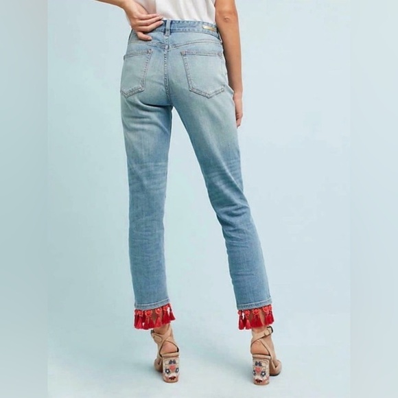 Anthropologie Pilcro and the Letterpress Slim Boyfriend Red Tassel Cropped Jeans - Picture 2 of 12